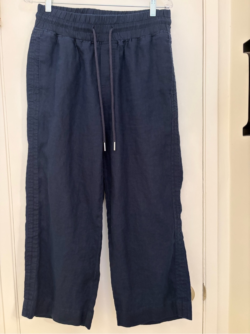 Navy Drawstring Linen Blend Women’s Pants